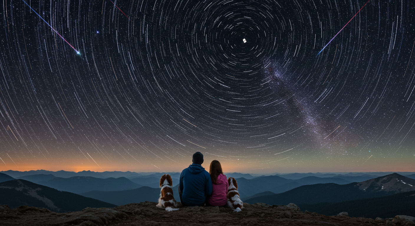 星空を眺めるカップルとキャバリエたち