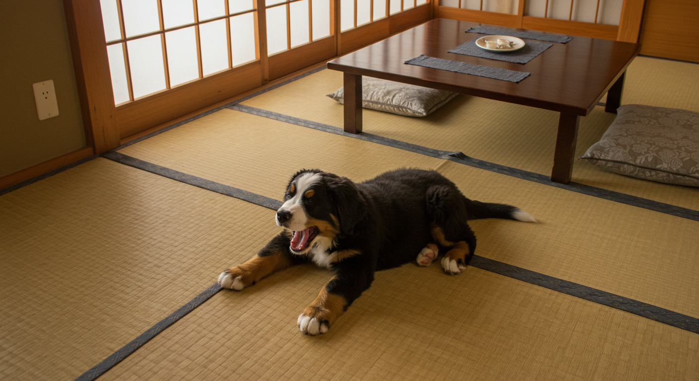寝起きのあくびバーニーズ・マウンテンドッグ